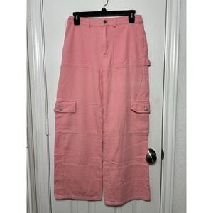 Blue Blush Wide Leg Barrel Jeans Cargo Pockets Womens Small 26 Bubblegum Pink